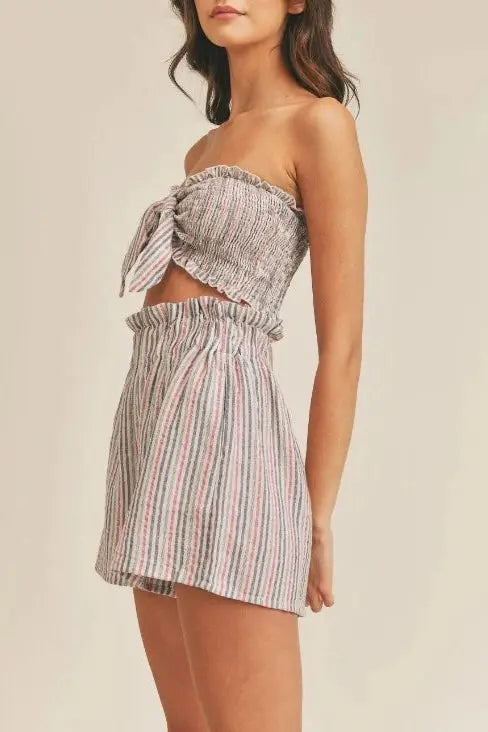 The Tiny Details Stripe Smocking Ribbon Tube Top & Short Set