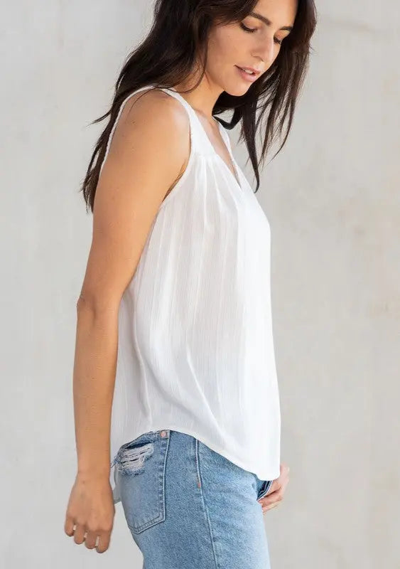 The Tiny Details Striped Jacquard Smocked Racerback Tank Top