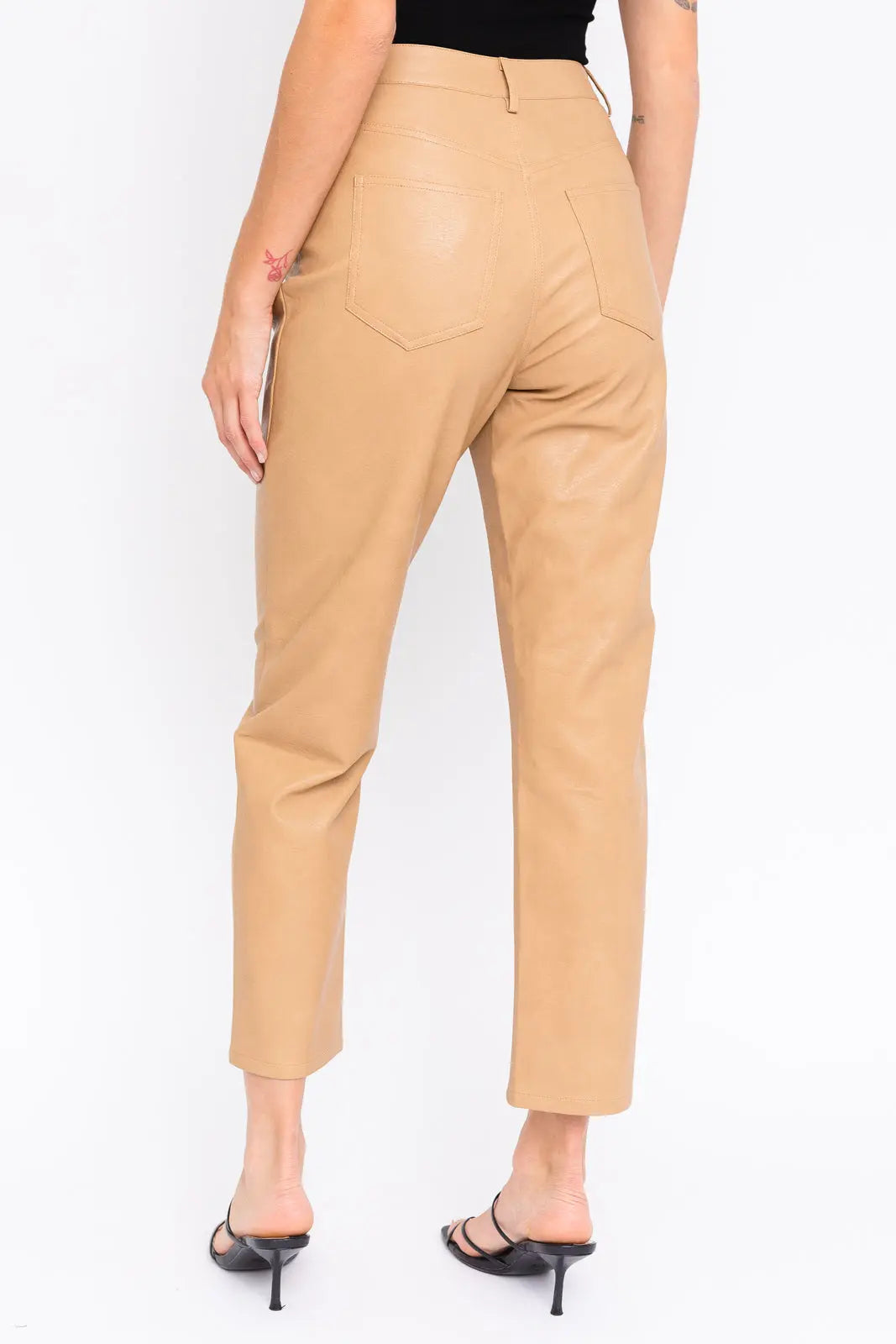The Tiny Details showcasing Tan Faux Leather Straight Leg Pants for women