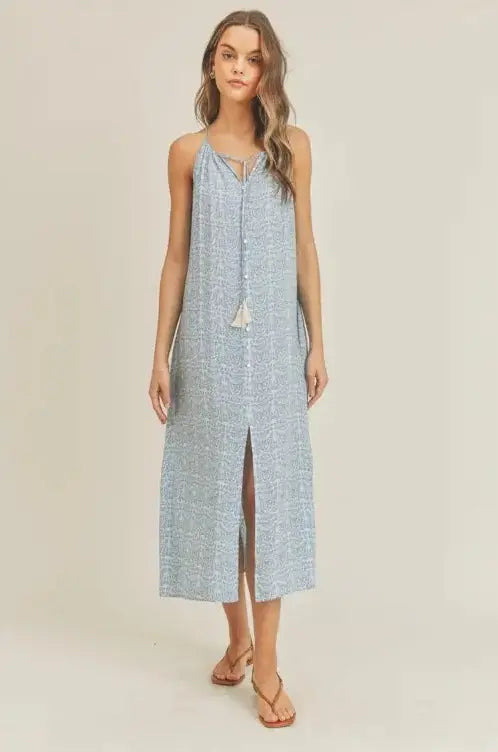 The Tiny Details Tassel Button Front Printed Midi Dress *Size Medium*