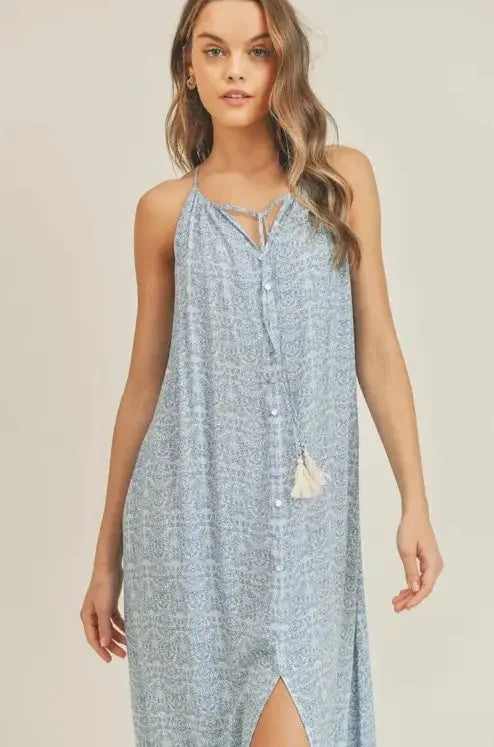 The Tiny Details Tassel Button Front Printed Midi Dress *Size Medium*