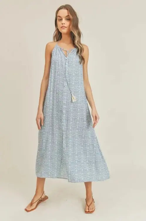 The Tiny Details Tassel Button Front Printed Midi Dress *Size Medium*