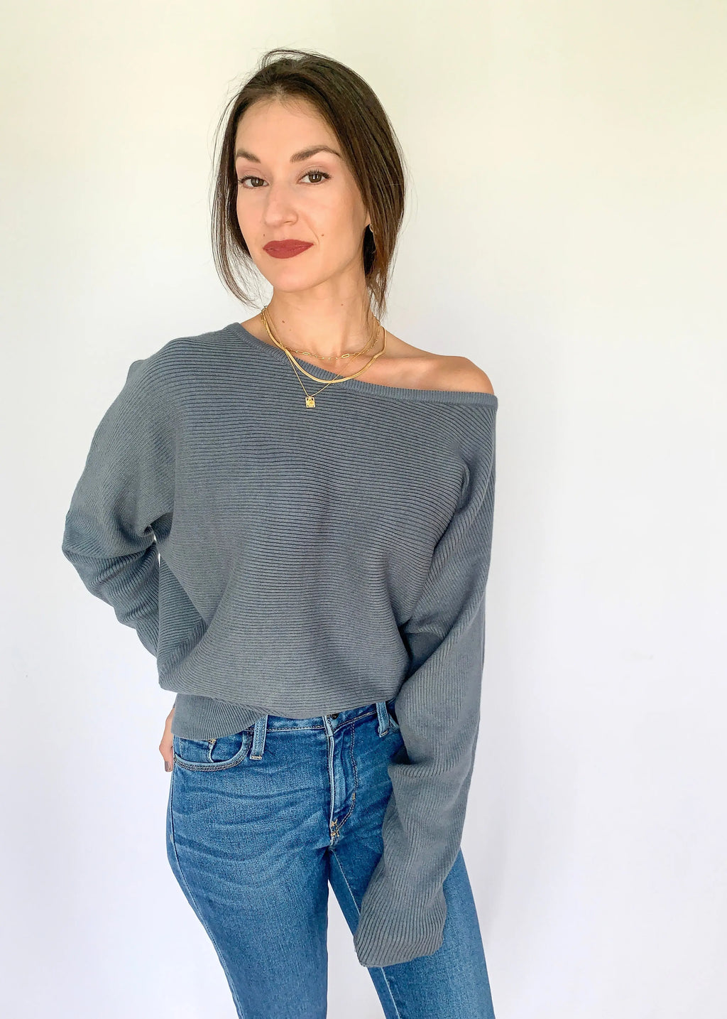 The Tiny Details Teal Rib Knit OTS Dolman Sweater *Size XLarge*