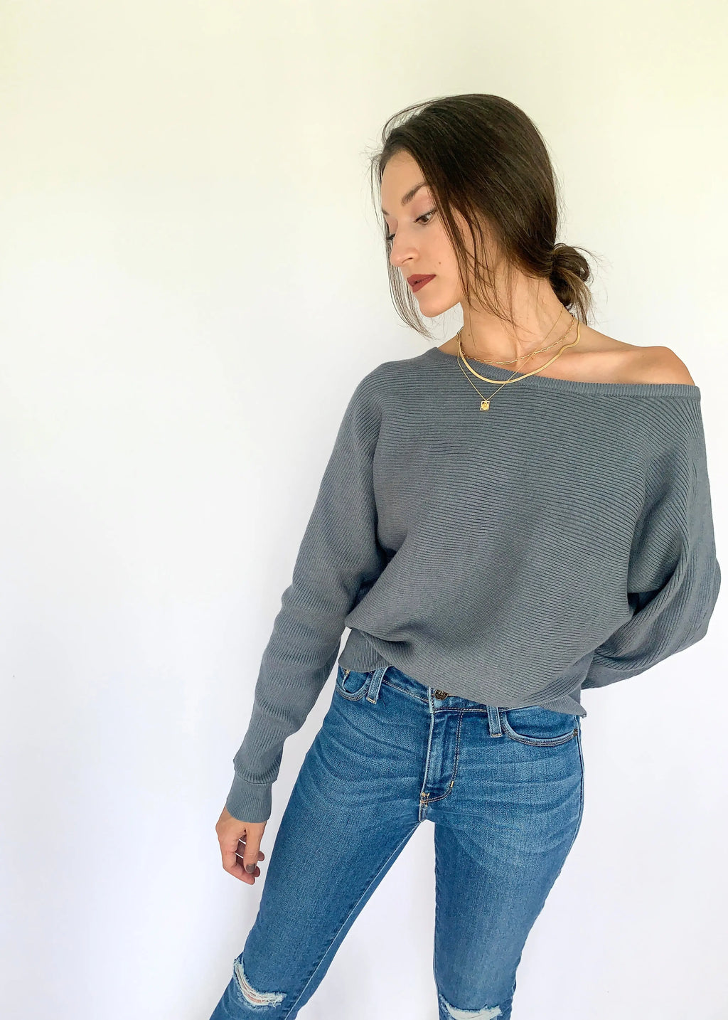 The Tiny Details Teal Rib Knit OTS Dolman Sweater *Size XLarge*
