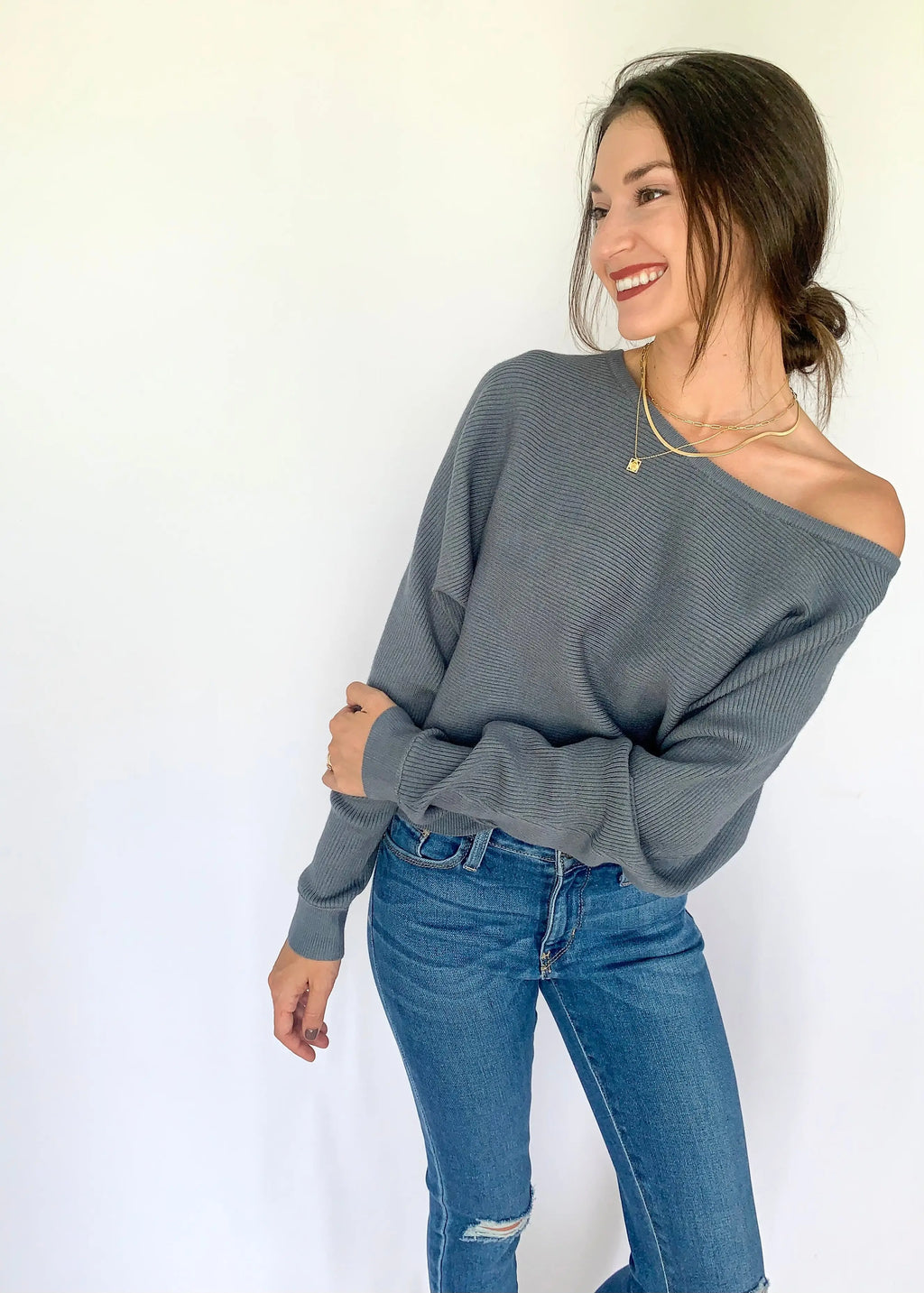 The Tiny Details Teal Rib Knit OTS Dolman Sweater *Size XLarge*