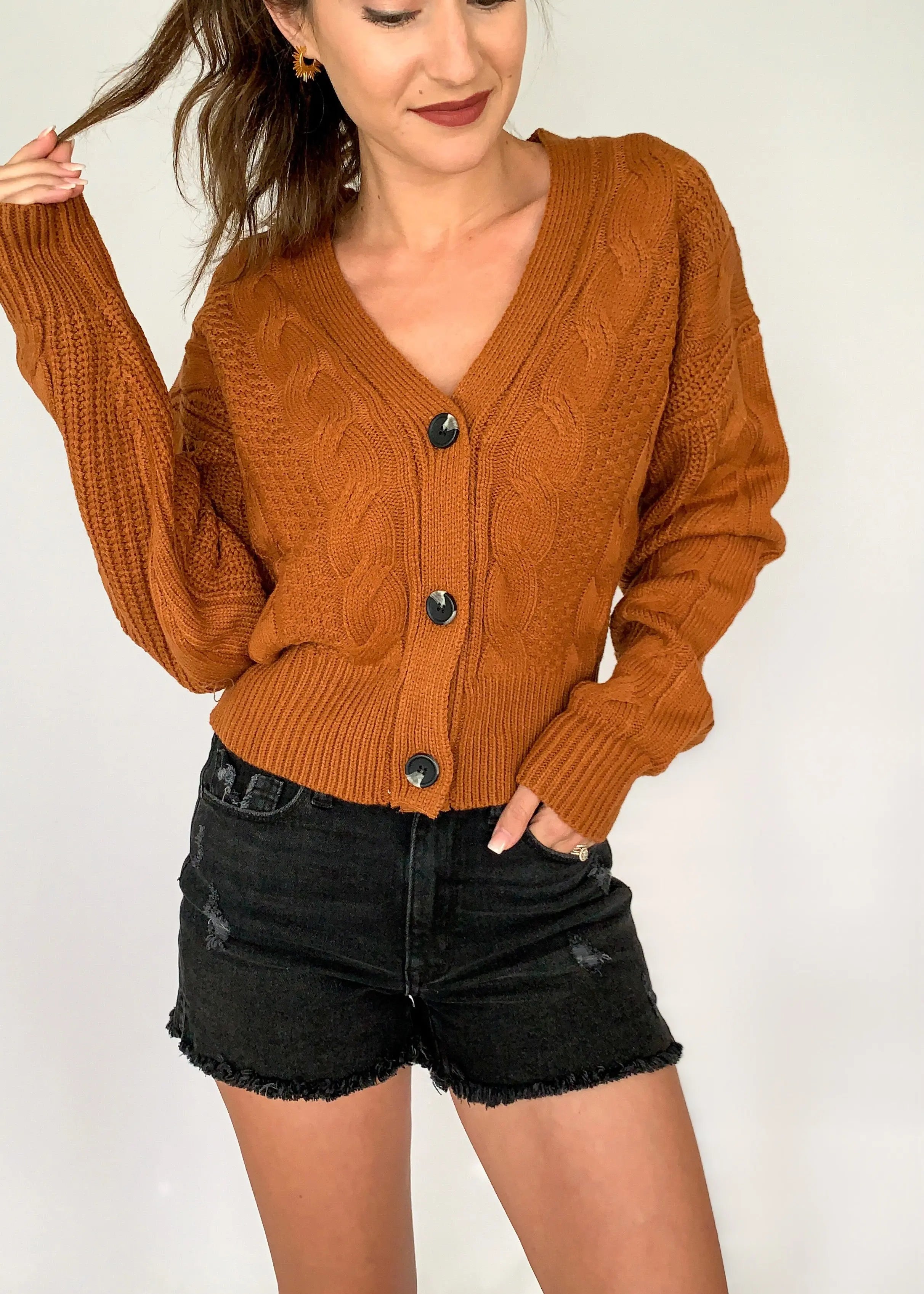 Terracotta Chunky Cable Knit Cardigan