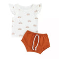 The Tiny Details Terracotta Sunrise Ruffle Top Two-Piece Set