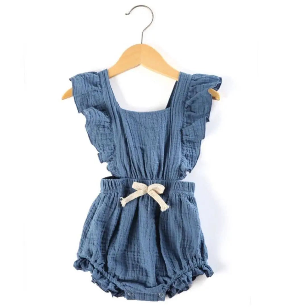 The Tiny Details Tiny Babe Blue Ruffle Bubble Romper