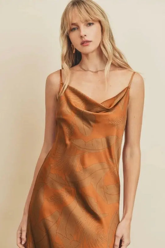 The Tiny Details Tropical Cowl Neck Midi Slip Dress