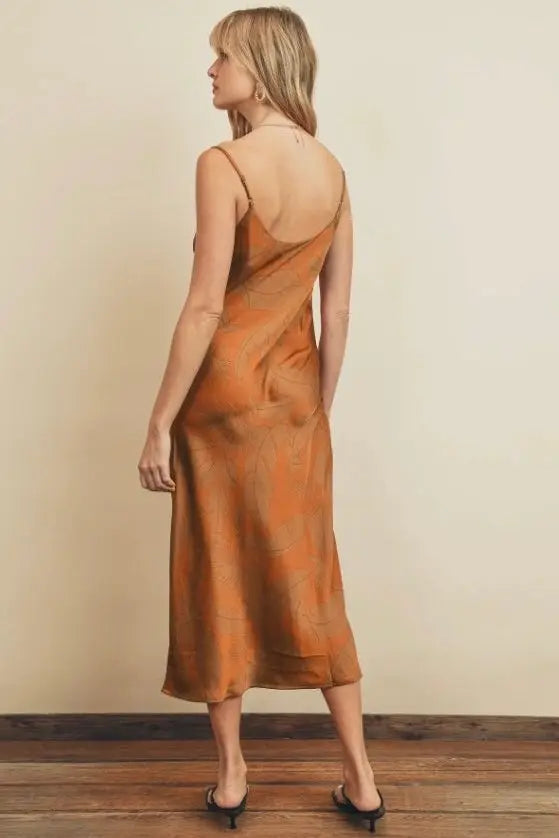 The Tiny Details Tropical Cowl Neck Midi Slip Dress