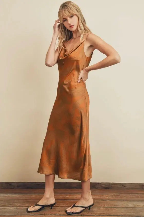 The Tiny Details Tropical Cowl Neck Midi Slip Dress