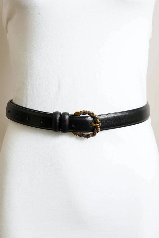 The Tiny Details Twisted Buckle Black Leather Belt