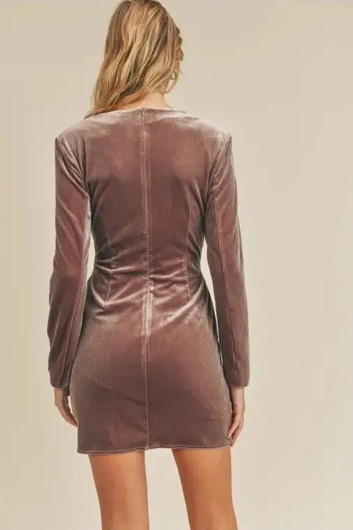 The Tiny Details Velvet Front Twist Mini Dress