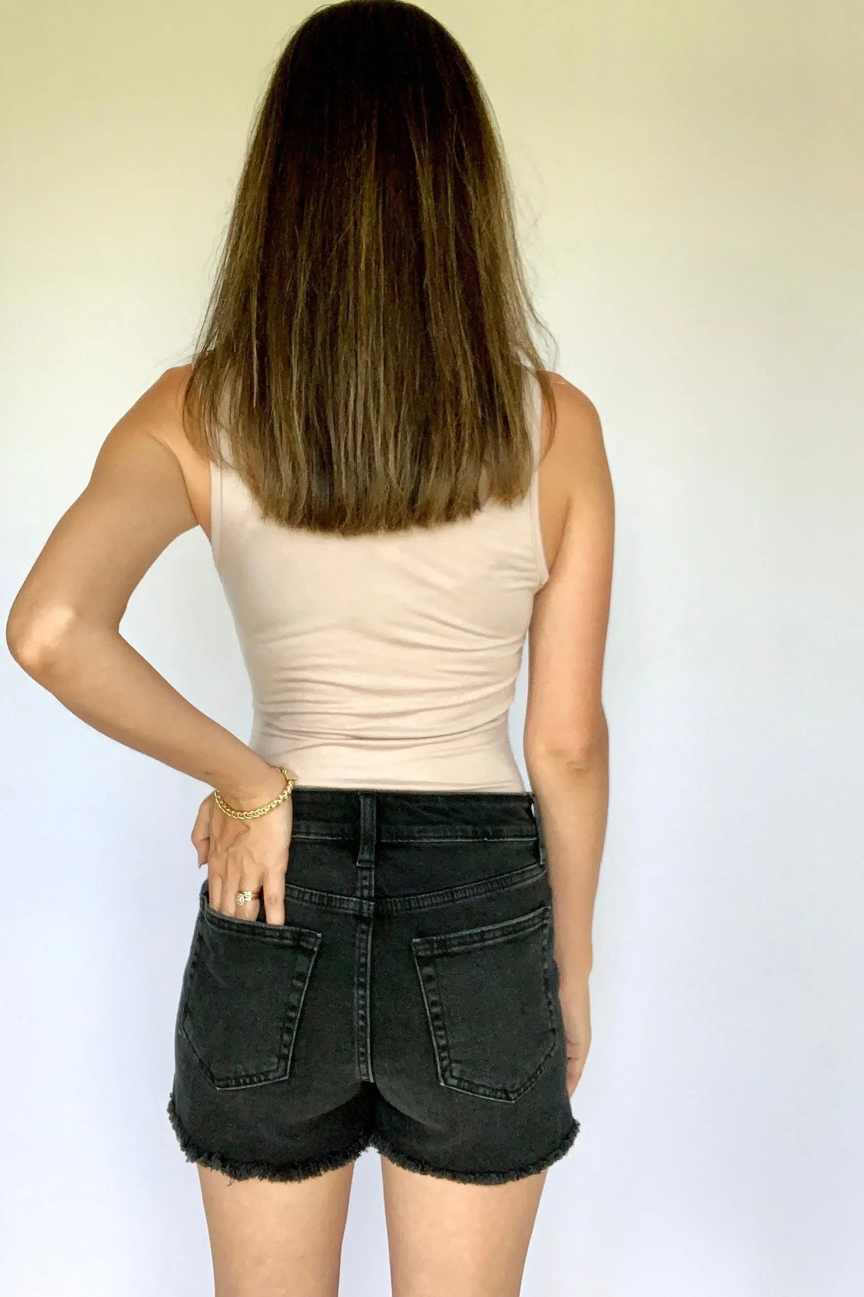 The Tiny Details Washed Black High Rise Distressed Denim Shorts