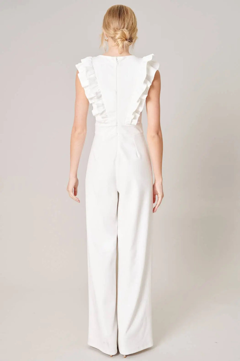 The Tiny Details White Ruffle Wide Leg Jumpsuit