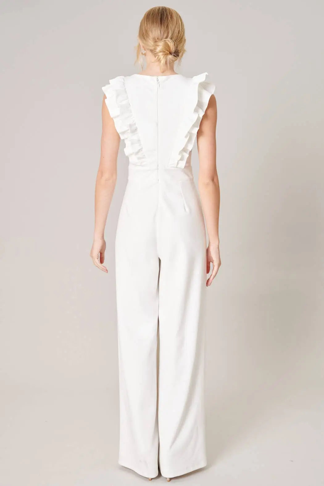 The Tiny Details White Ruffle Wide Leg Jumpsuit