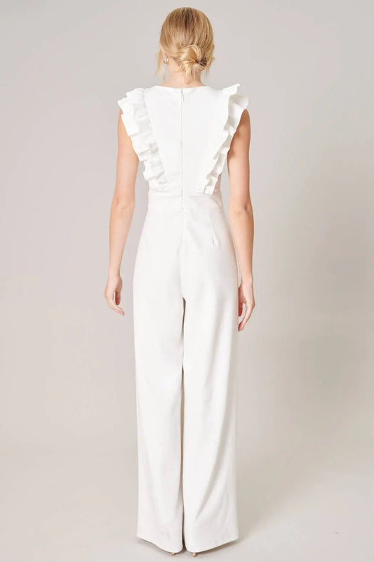 The Tiny Details White Ruffle Wide Leg Jumpsuit