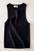 The Tiny Details Wide Rib Knit Black Sleeveless Top
