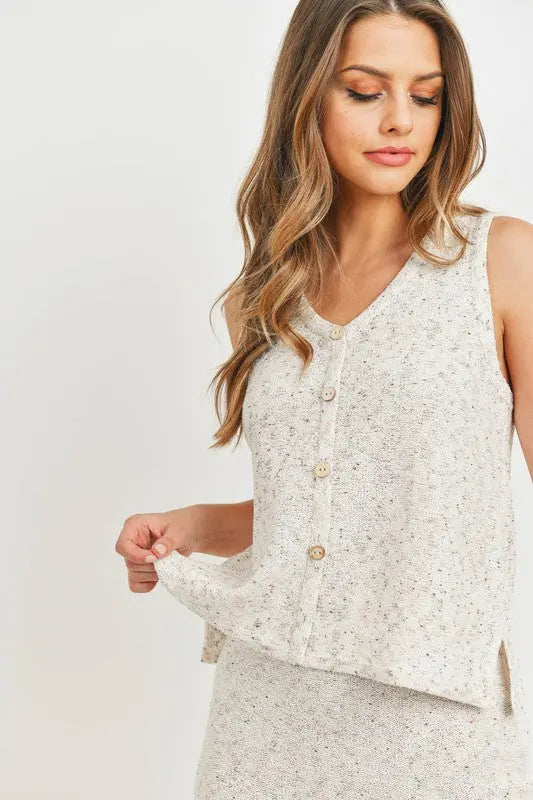 The Tiny Details Wooden Button Front Sweater Tank