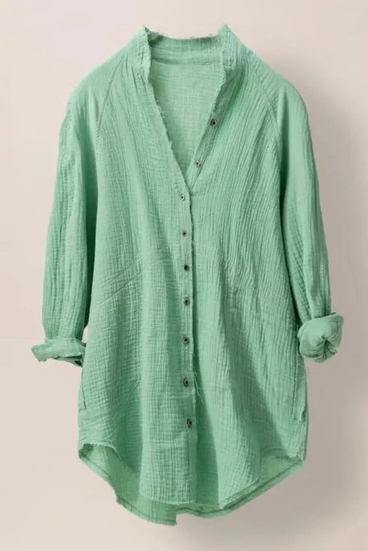 The Tiny Details Wrinkle Cotton Gauze Button Down Tunic